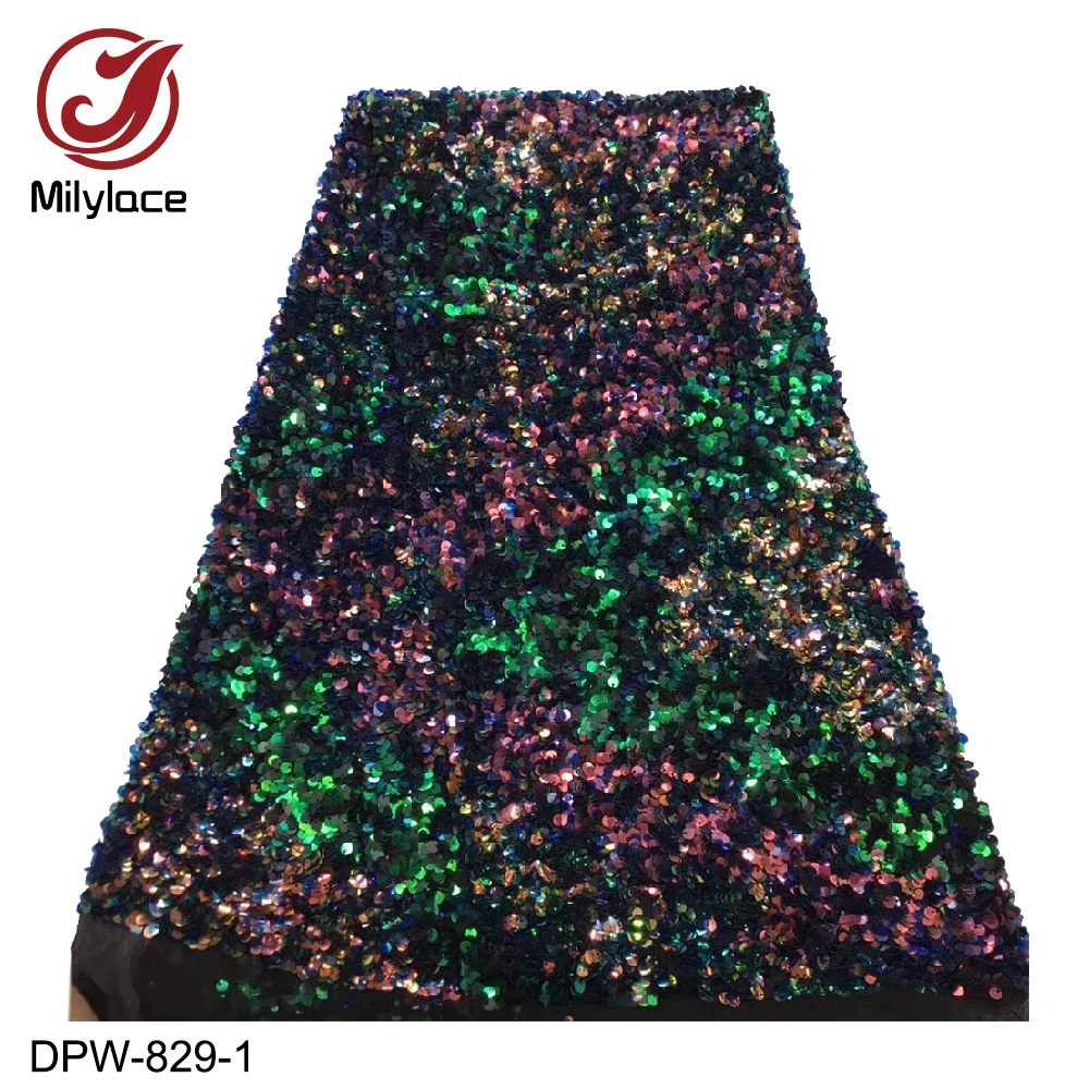 

2019 French Sequin Mesh Lace New 3D Color Sequin Fabric 5 Yards High Quality African Heavy High-end Sequin Lace Fabric DPW-829