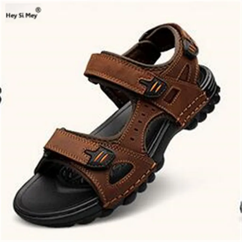 

LLXF Plus:38-46 47 48 Summer 2017 male genuine leather sandals cowhide soft outsole breathable Flats outdoor casual men shoes