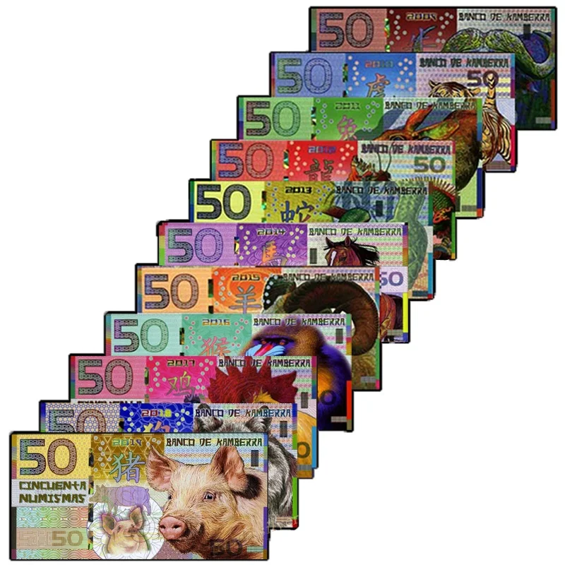 

Kamberra Set 11 pcs 50 Numismas notes , 2009-2019, China Lunar Year , Polymer UNC original note world Oceania collection gift