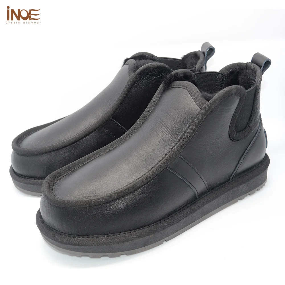 Véritable peau de mouton leatehr fourrure naturelle doublée pour hommes hiver bottes de neige imper