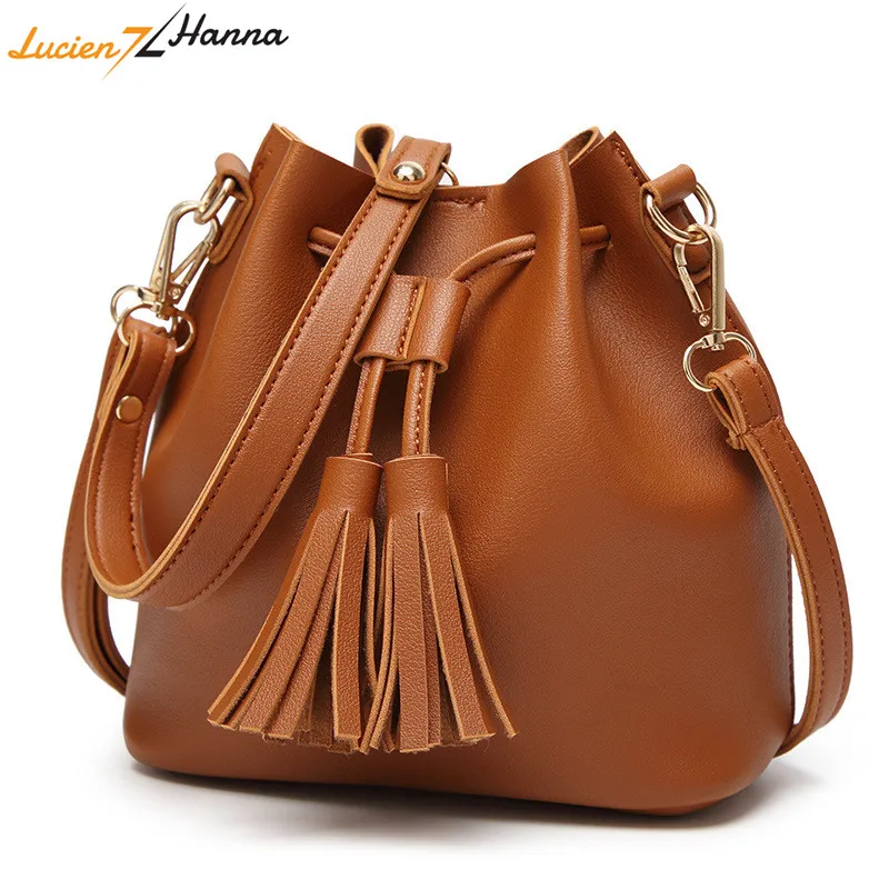 Bucket Bag With Tassel Pendant Women PU Leather Shoulder Bags Top
