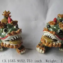 Пара изысканных китайских красочный керамический Кирин фэн шуй благоприятные статуи