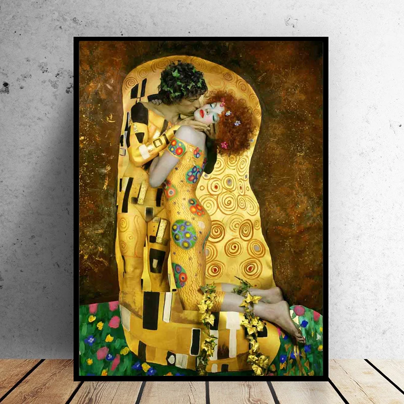 

Canvas Painting Gustav Klimt Kiss Posters Pictures Classical Famous Cuadros Wall Art Canvas Print Decorative Paintings Unframed