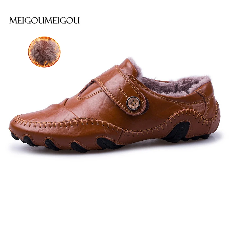 MEIGOUMEIGOU/мужская повседневная обувь; мокасины в британском стиле; обувь из натуральной кожи на плоской подошве; zapatos hombre; лоферы; Мужская зимняя обувь; Chaussure - Цвет: 891 fur brown