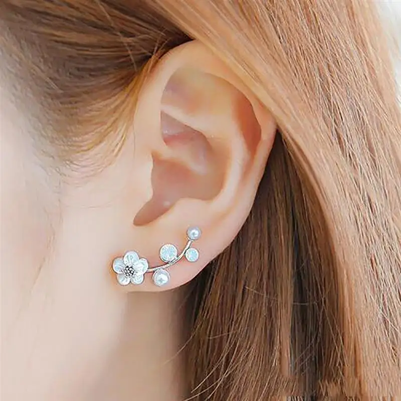 

Cuff Earrings Fashionable Flower Pearl Pendant Climber Earrings Wrap Earrings for Girls Women