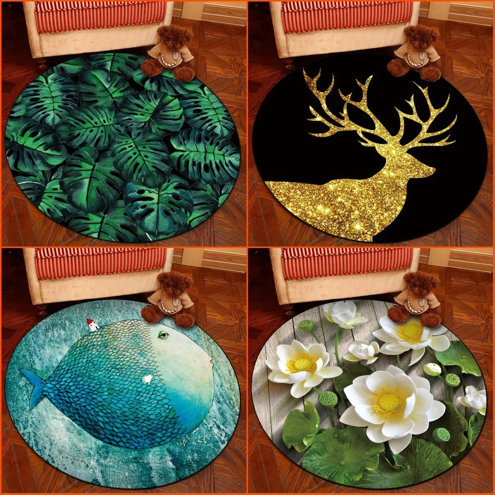 

3D Creative Flower Printing Round Carpets door mat Bedroom Living Room Tea Table Rugs Kitchen Bathroom Antiskid Mats
