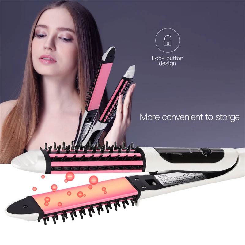 

30S Fast Heating Ceramic Styling Comb Curling Iron Hair Curler Roller Straightener Straightening Flat Iron Brush Round Hairbrush