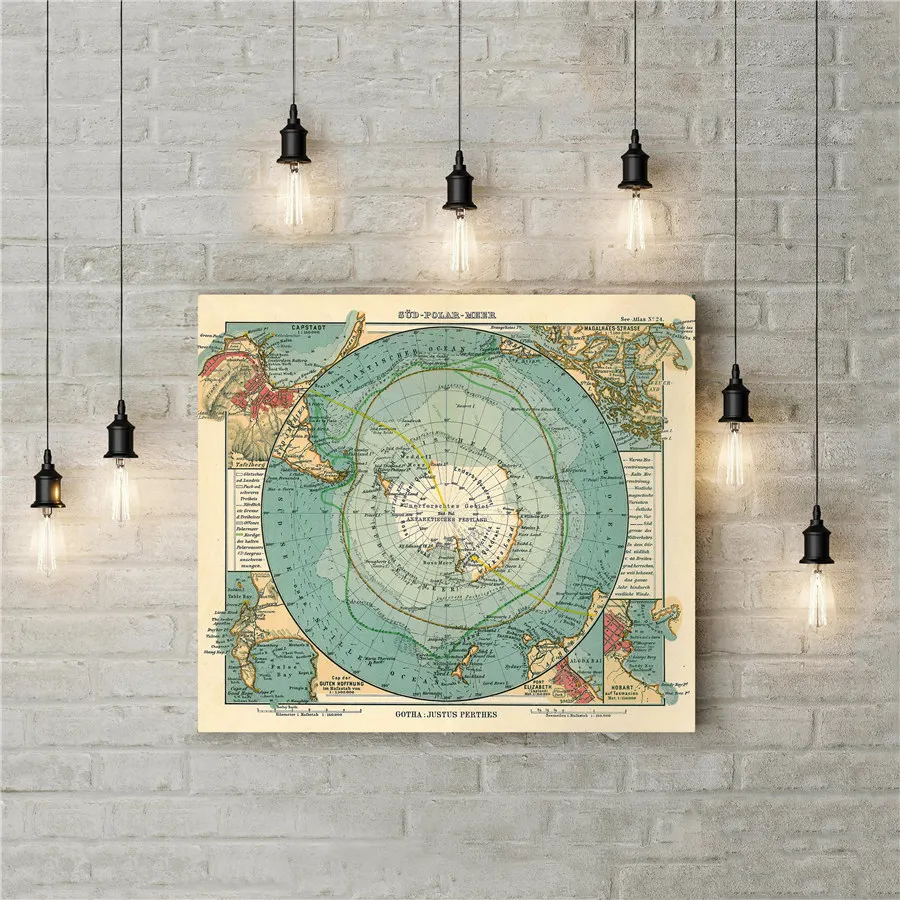 

Retro Antarctic Map Vintage Canvas Wall Art Sticker Print Geography Clear Lines And Descriptions Learning Education Home Decor