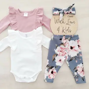 

2019 Cute Newborn Toddler Baby Girls Flower Top Romper Pants 3PCS Sunsuit Outfits Clothes