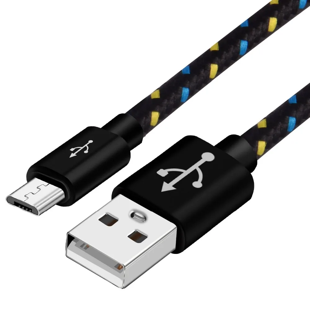Нейлоновый Кабель Micro-USB в оплетке 1 м 2 м 3 м Быстрая Зарядка Синхронизация данных USB кабель зарядного устройства для samsung Xiaomi таблетки кабели для мобильных телефонов - Цвет: Черный