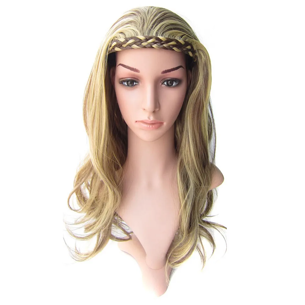 Delice 22 "синтетический волнистый длинный парик с двойной плетеная головная повязка Косплей 3/4 полупарики для женщин