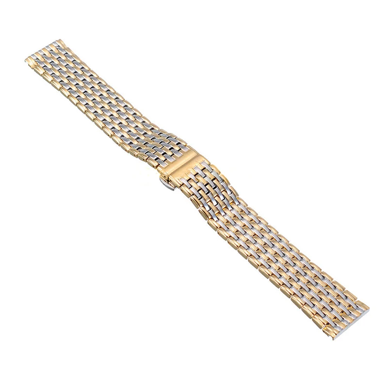 20 22mm Stainless Steel Wrist Watch Band Strap Silver Rose Gold Double Butterfly Clasp Buckle Bracelet For Men Women Relojes