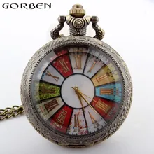 Gorben часы с римскими цифрами красочные карманные часы с циферблатом с поворотным механизмом винтажное ожерелье с подвеской Ретро подарок для мужчин и женщин Длинная цепочка