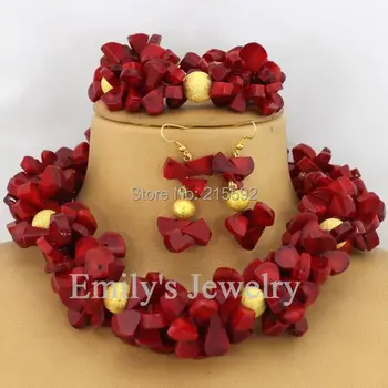 

Fabulous African Red Coral Beads Jewelry Set Nigerian Wedding Jewelry Set Bridal Necklace Set Wholesale Free Shipping CJ115