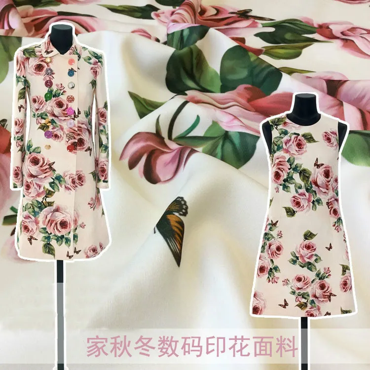

Europe and the United States big brand autumn and winter new stretch satin digital printing Rose pattern fashion fabric