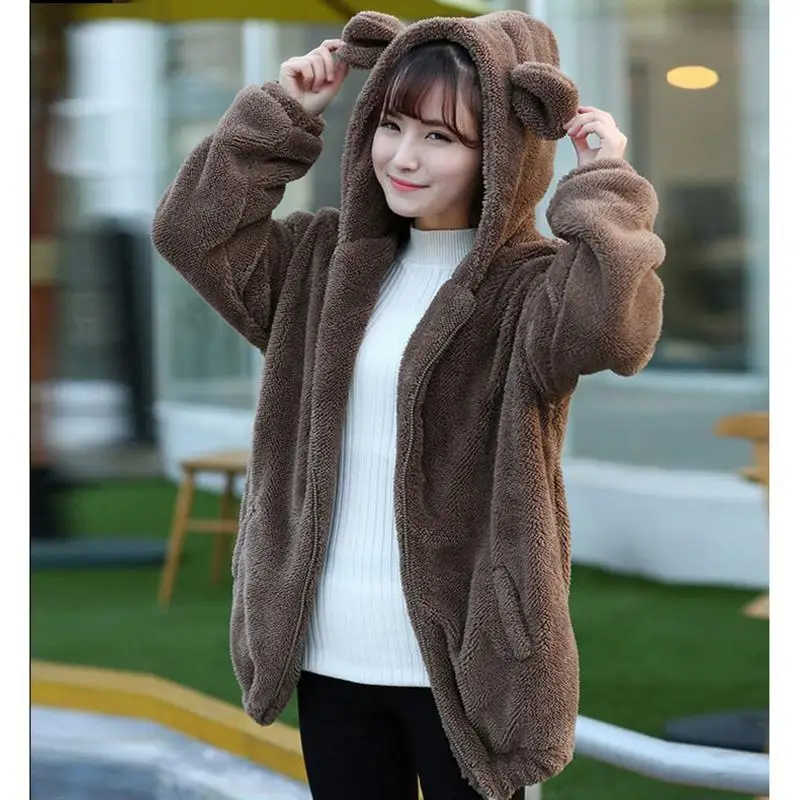 

Yfashion Women Fashion Solid Color Cute Cartoon Furry Coat with Ears Tail Hoodie High Quality Simple Beautiful Natural Coat