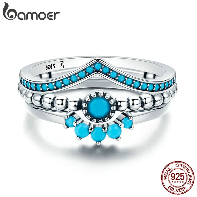 BAMOER Genuine 100% 925 Sterling Silver us Unico come Te Geometrica 3 Pezzo Anel BAMOER Genuine 100% 925 Sterling Silver us Unico come Te Geometrica 3 Pezzo Anel