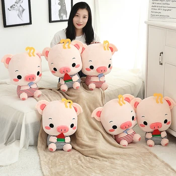 

Candice guo plush toy stuffed doll cartoon animal pig piggy eat watermelon rest pillow cushion sleeping blanket baby gift 1set