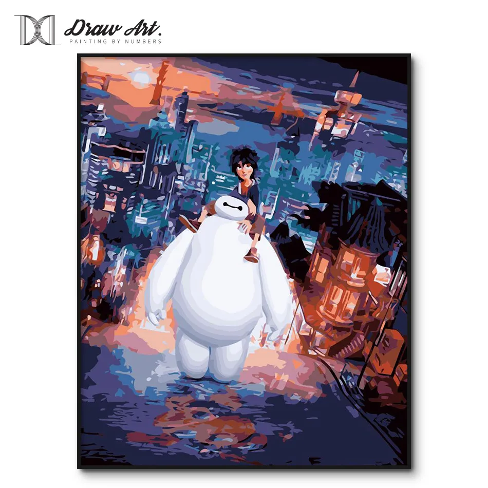 

Framed Big Hero 6 Painting by Numbers on Canvas Baymax Poster Paint by Number kits for Adults Home Decor Coloring by Numbers