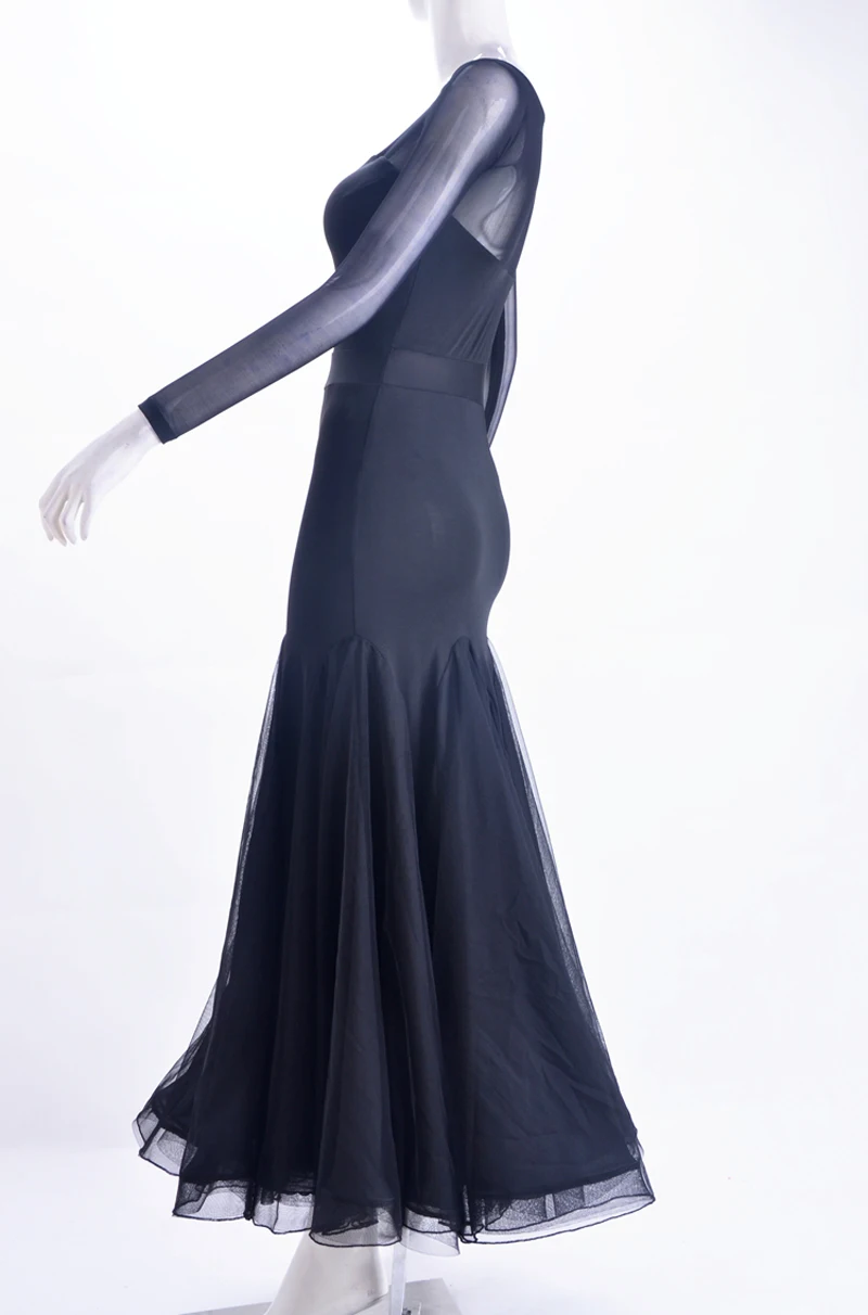 Черные платья для бальных танцев, танцевальные платья для женщин, недорогая юбка для фламенко, высокое качество, элегантное платье с длинным рукавом, стандартное бальное платье
