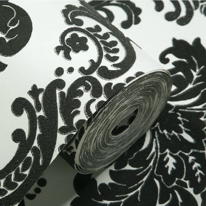 Haokhome Floral Damask Wallpaper Non Woven Wall 3d Rolls White/Black Textured For Living room bedroom home art decoration Haokhome Floral Damask Wallpaper Non Woven Wall 3d Rolls White/Black Textured For Living room bedroom home art decoration