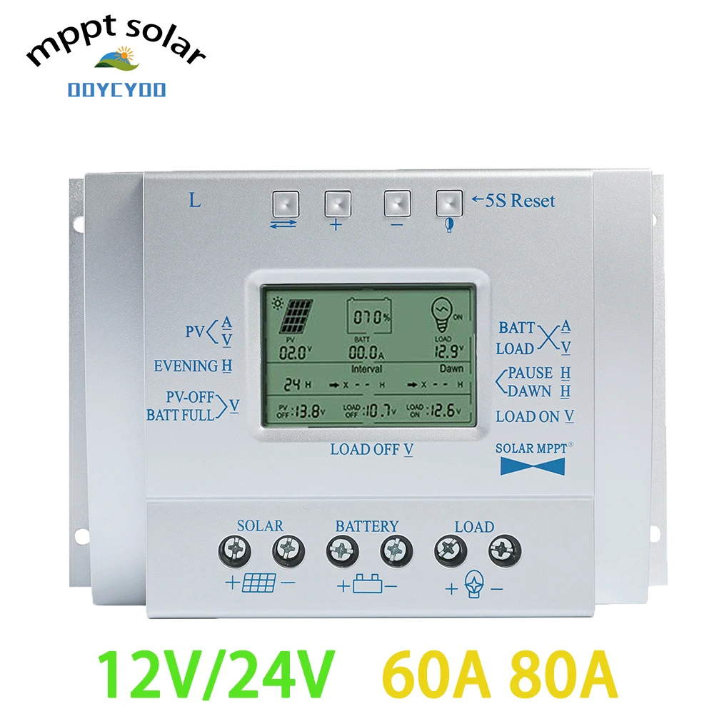 Регулятор солнечной панели OOYCYOO MPPT 60A 12V 24V LCD Контроллер заряда таймер и