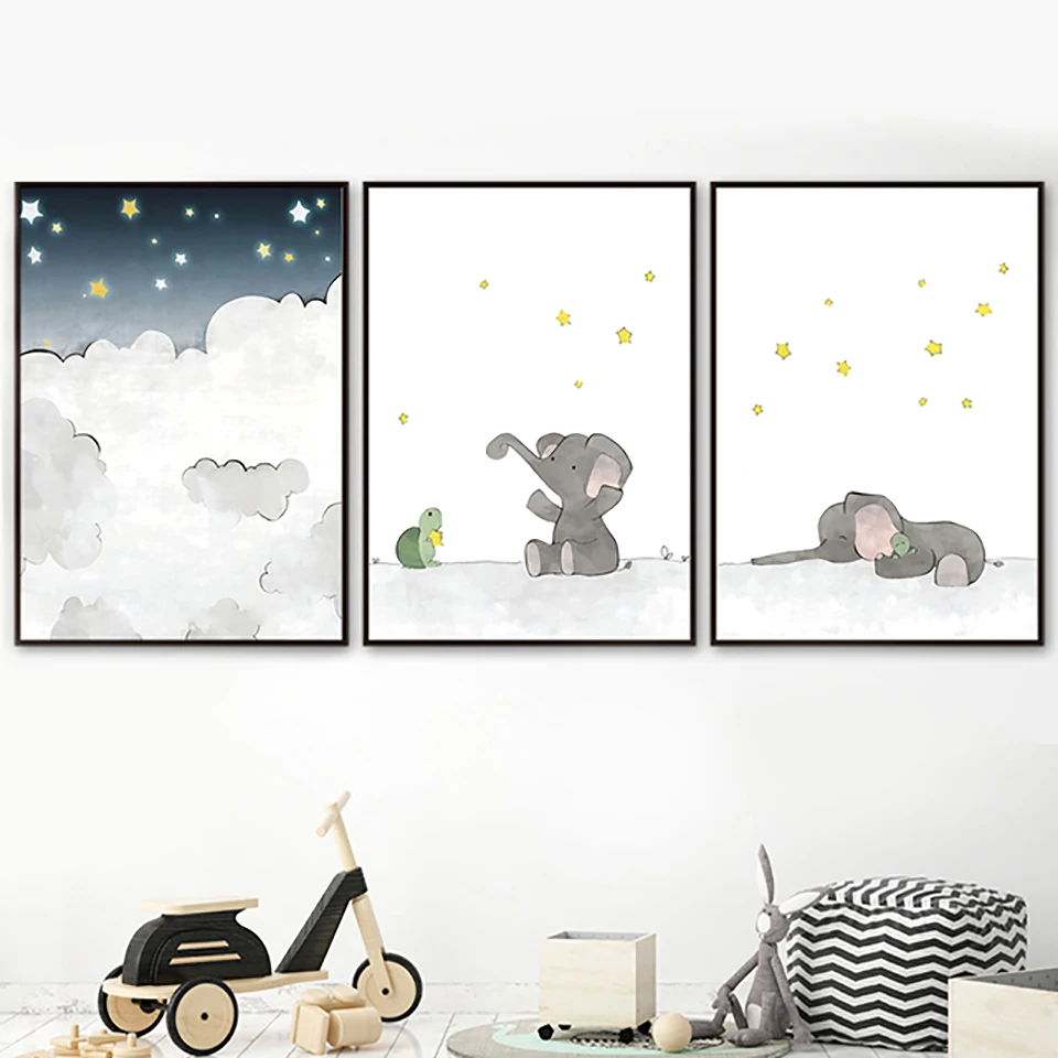 Moon-Turtle-Elephant-Star-Wall-Art-Canvas-Painting-Nordic-Posters-And-Prints-Cartoon-Animals-Wall-Pictures