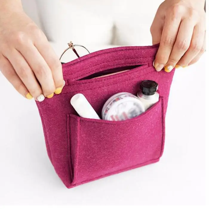 Для женщин портативная макияжная сумка фетровой ткани Вставка сумки органайзер для косметики MSJ99