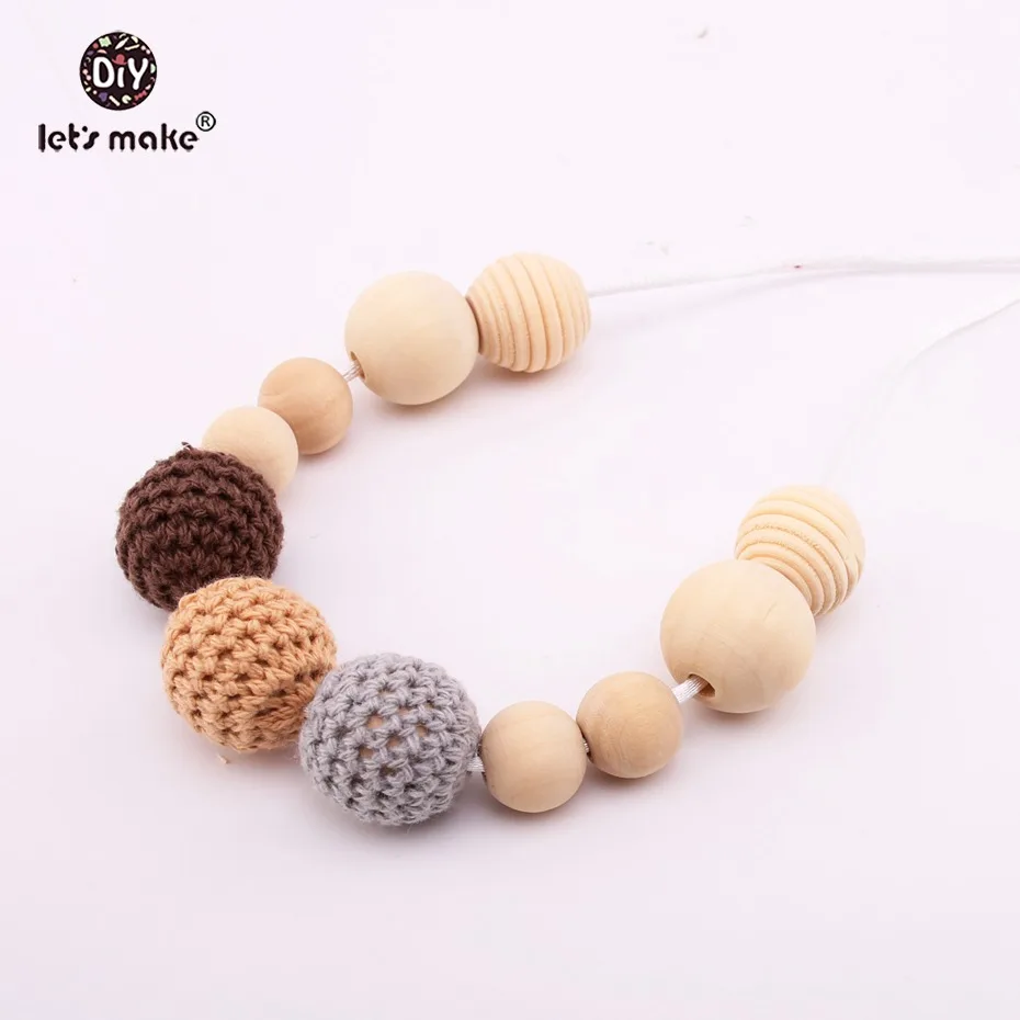 

Let's Make Baby Teether Wooden Necklaces Crochet Beads Wooden Beads Food Grade BPA Free DIY Jewelry Baby Nursing Necklaces