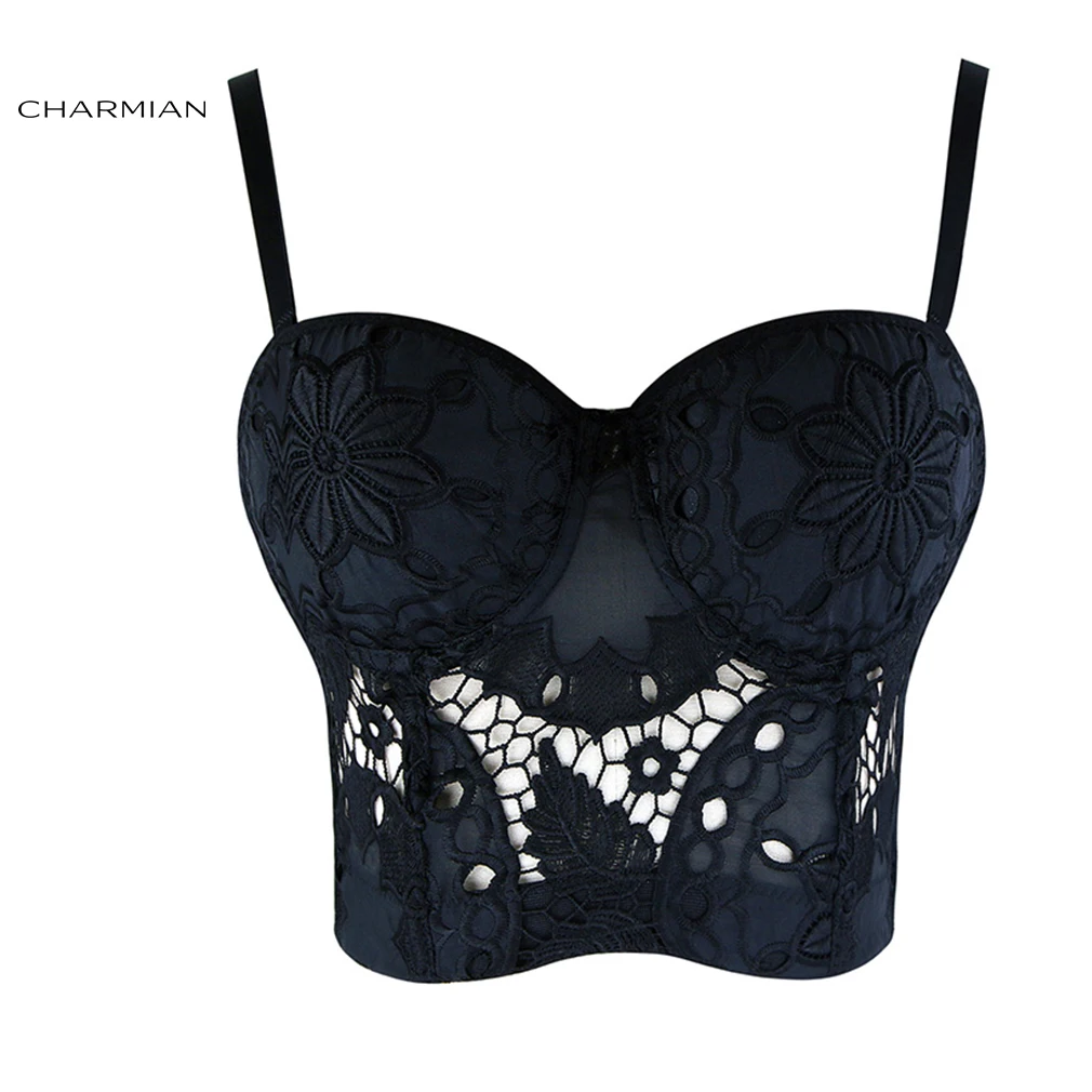 Charmian Women's Sexy Summer Floral Lace Bra Crop Top Corsets and