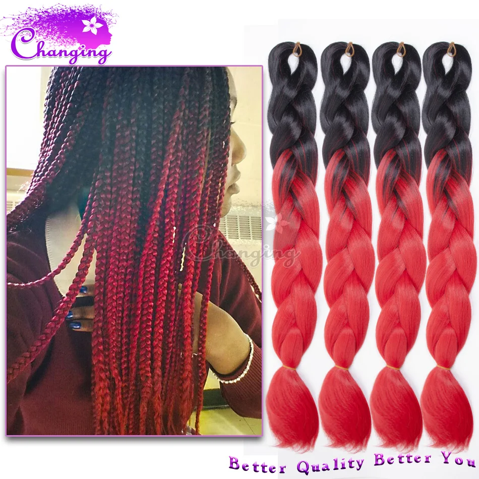 Ombre Red Jumbo Braid Hair African Synthetic Hair For Braid Two