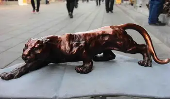 

China Folk Feng Shui Copper Bronze Evil Animal Run panther Leopard Art Statue