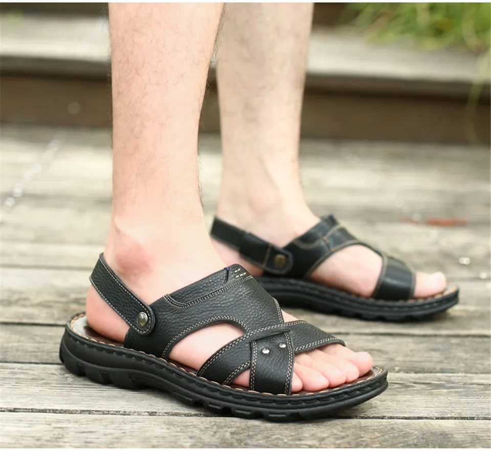 Мужские летние сандалии,, брендовые кожаные повседневные сандалии, без шнуровки, на плоской подошве, модные, с двумя носками, мужская обувь, большие размеры 38-44, разноцветные