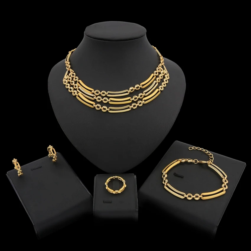 

Yulaili New Fashion Bridal African Gold Color Long Chain Necklace Women's Luxury Four Pieces Party Sets Wedding Jewelry Set
