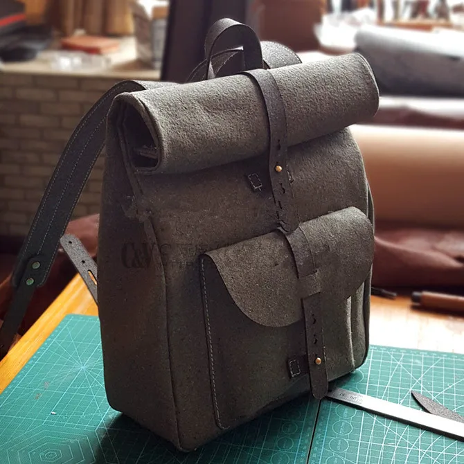 

[B-082] DIY Handmade Leather Art Backpack Travel Bag's paper drawing