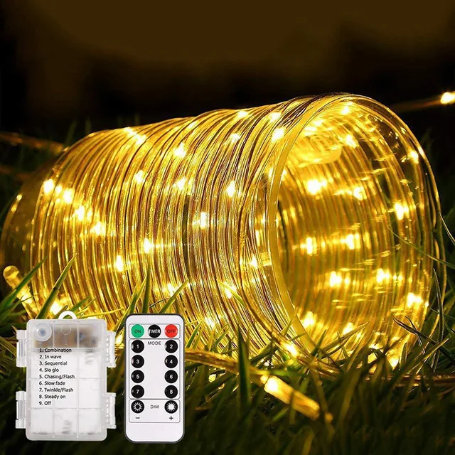 

50/100/150 LED Rope String Lights Outdoor Waterproof Hollow Pipe Copper Wire Lamp Strip Light Garden Christmas Tree Party Lamps