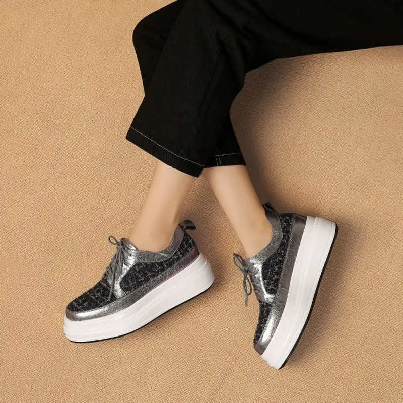 REAVE CAT Fashion Lace up flats cow leather Flat platform shoes thick bottom loafers Lady creepers breathable holiday shoes