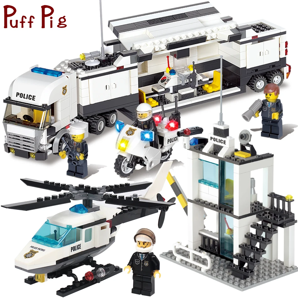 

Mobile Police Station Truck Motorbike Helicopter Model Swat Figures Oyuncak Jouet City Construction Kids Building Blocks Toy