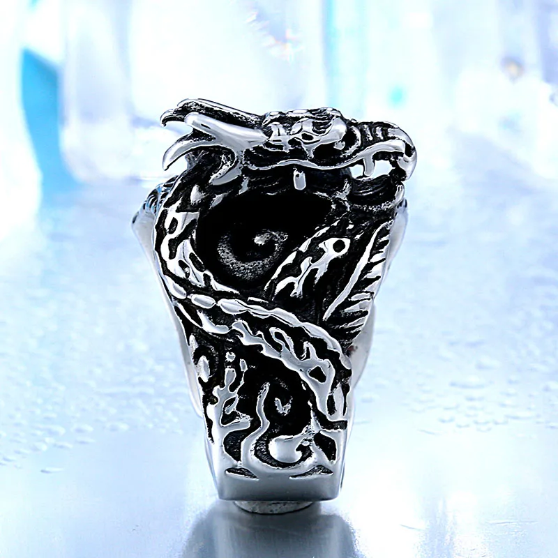 BEIER Personality Stainless Steel CZ Gothic Dragon Animal Ring Exggerated Jewelry Taiji Yinyang Bauag US Size BR8-173