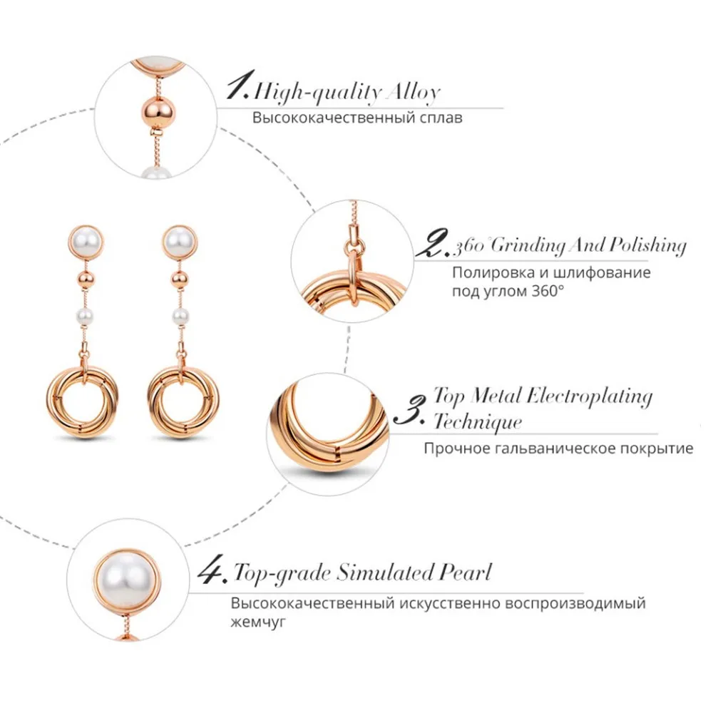 Viennois Gold Color Round Circle Dangle Earrings For women Simulated Pearl Elegant Earrings Fashion Jewelry