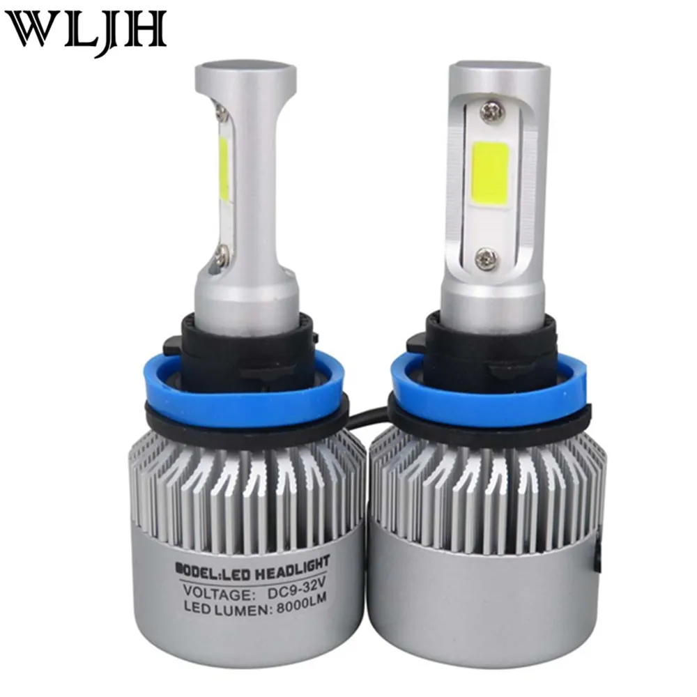 WLJH 2x 72W 7200LM C6 COB Chip H7 H8 H11 H4 Led Light 12v 24v Auto
