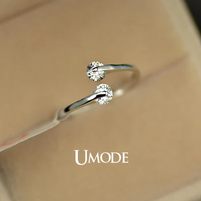 UMODE Кольца для помолвки с покрытием из белого золота и 2 фианитами по 0 25к модный