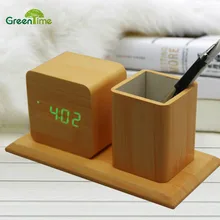 *New Design Pen Holder With Creative Led Wood Alarm Clock Hot Pen Holder Student Digital Mute Clock Wood Mini Led Desk Clock