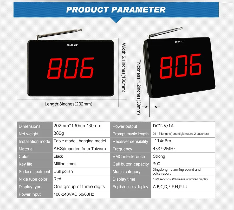 Sale SINGCALL Wireless Calling System, 10 customers waterproof pagers with service and cancel keys, 1 pc of receiver 5 Sale SINGCALL Wireless Calling System, 10 customers waterproof pagers with service and cancel keys, 1 pc of receiver 5