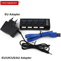 4 Порты Micro USB 3,0 концентратор высокой Скорость Разветвитель USB HUB светодио дный с включения/выключения внешний Мощность адаптер для PC ноутбук