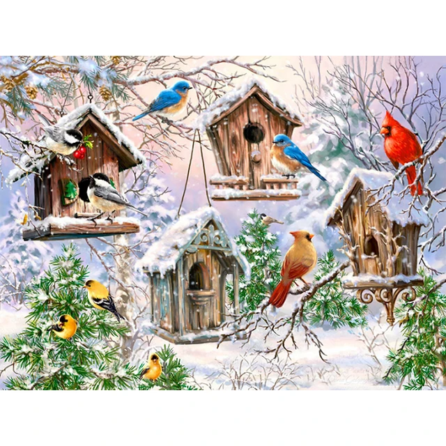 Рукоделие поделки алмазов картина зима птица в дом вышивка крестиком расшитые стразами с квадратной дрель вышивка BK-3251