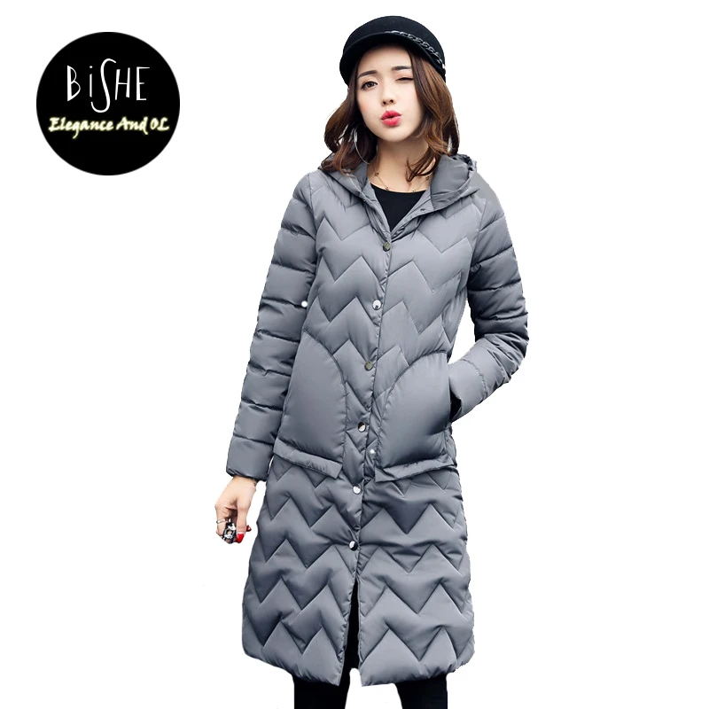 

BiSHE Winter Women'S Outerwear & Coats Long Sleeve Single Breasted Parkas With Hooded Warm Overcoats 2017 Casual Female Coat