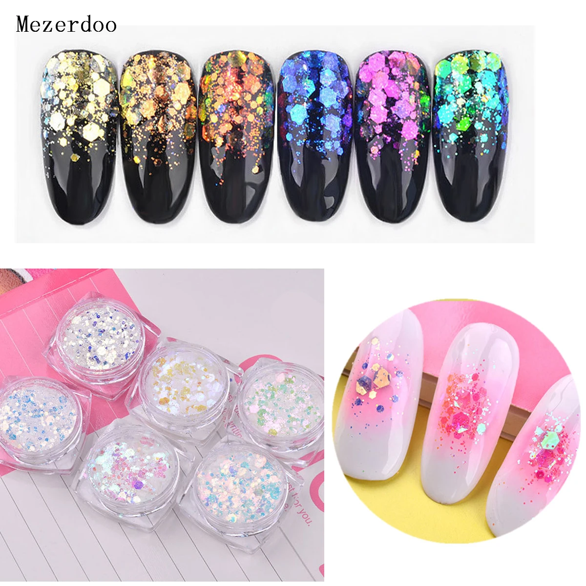 

6 Pcs Mixed Nail Art Sequins Glitter Set Charm 3D Nail Powder Paillette Flakes DIY Symphony Nail Decorations