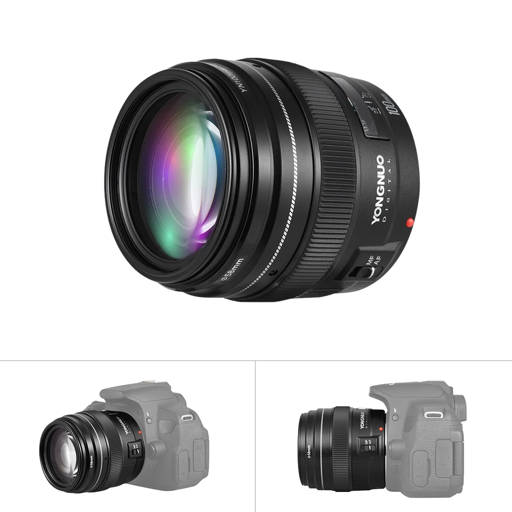  YONGNUO YN100mm F2 Medium Telephoto Lens Prime Lens Large Aperture Auto Focus Lens for Canon EOS Re