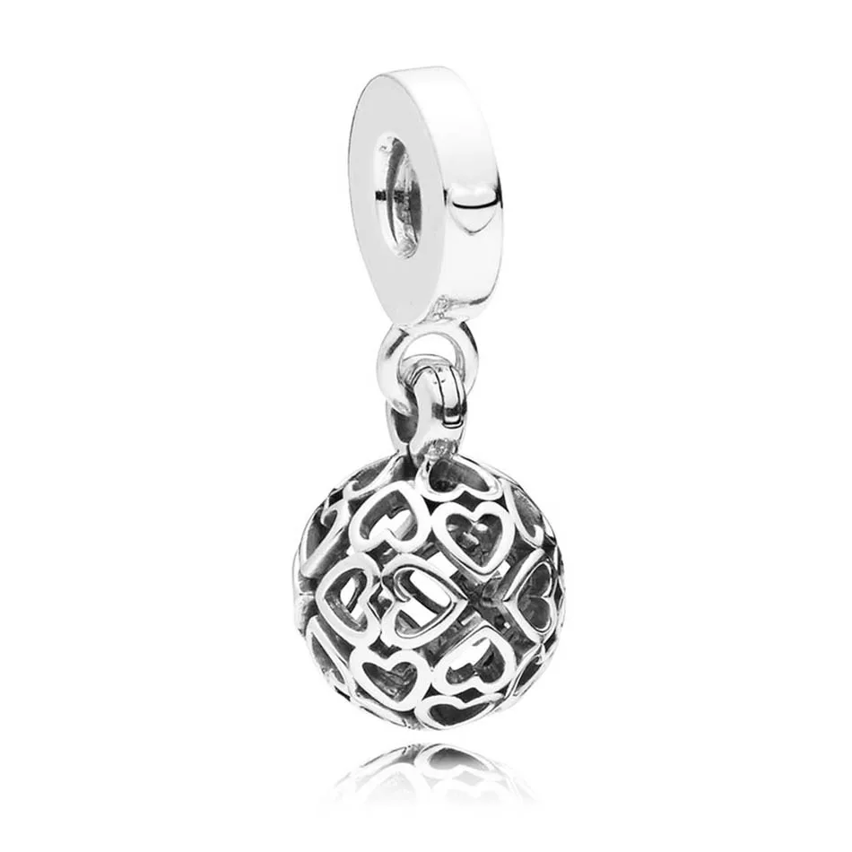 

925 Sterling Silver DIY Jewelry Harmonious Hearts Dangle Dangle Charm fit Pandora Bracelet Bangle Lady